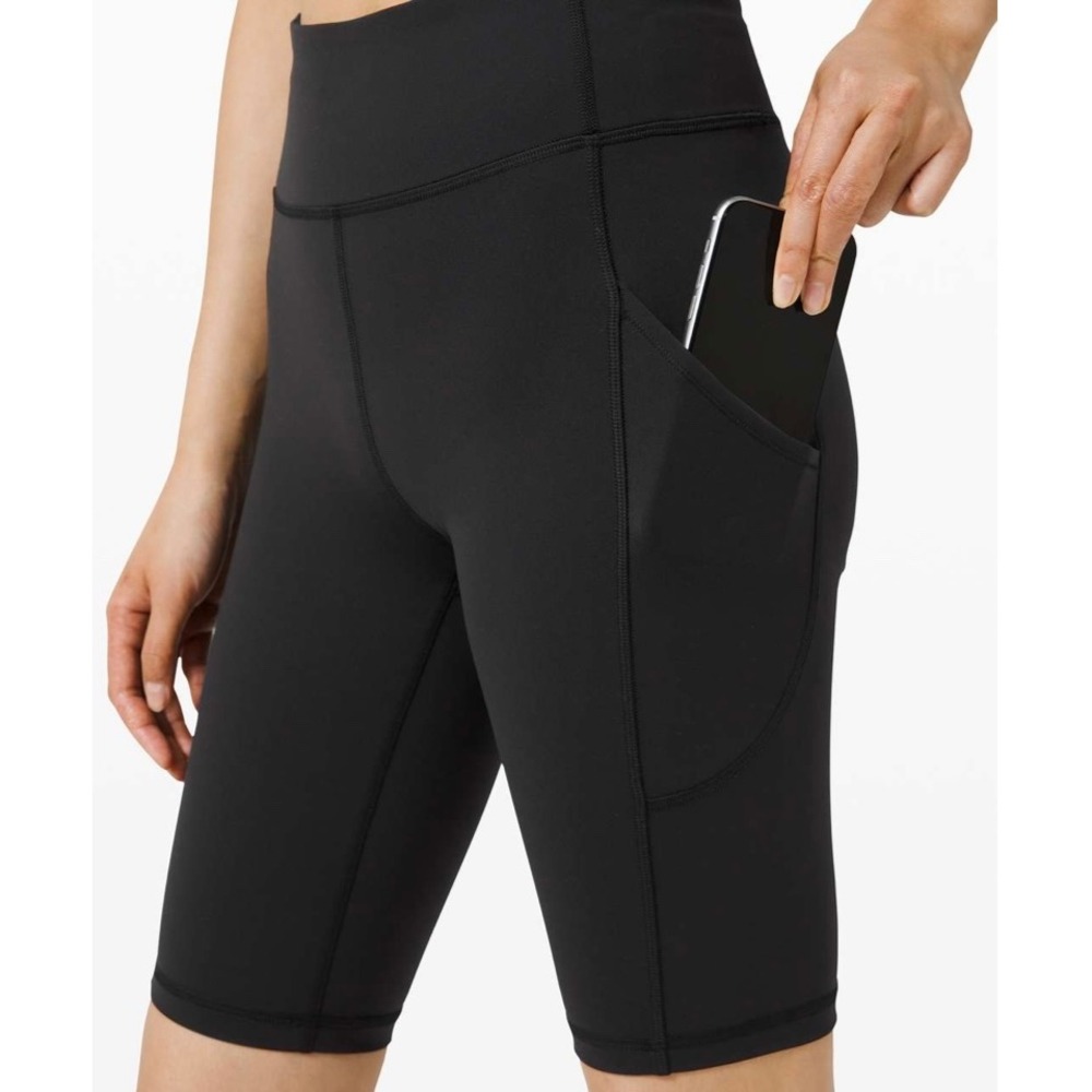 Lululemon Invigorate High Rise Shorts 10" Sz 6 Black Biker Pockets Athleisure